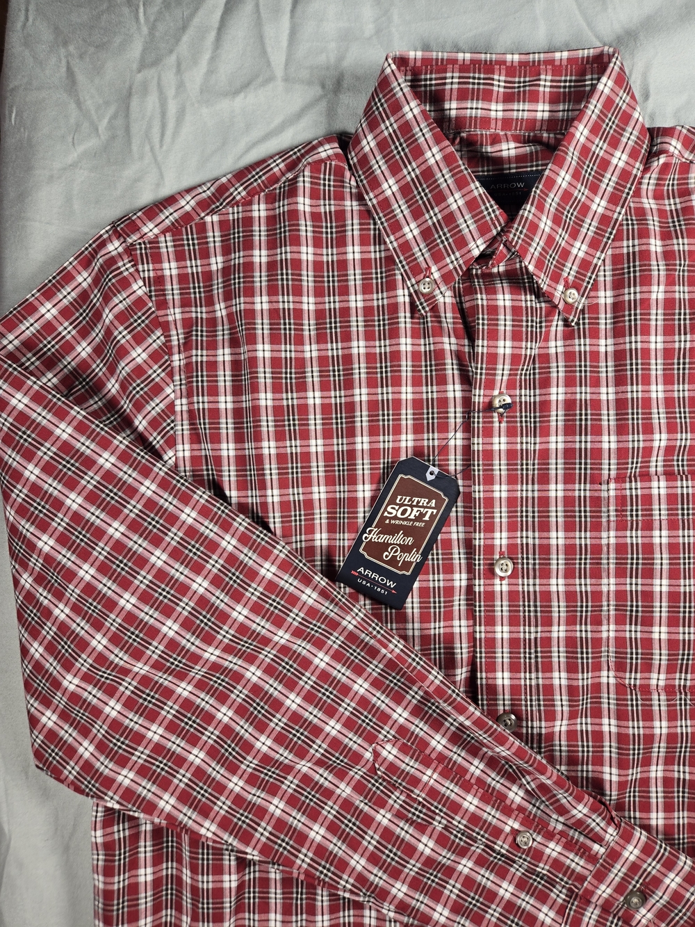 Arrow Hamilton Mens Red Plaid Button-Down Dress Shirt S NWT Preppy Casual NEW